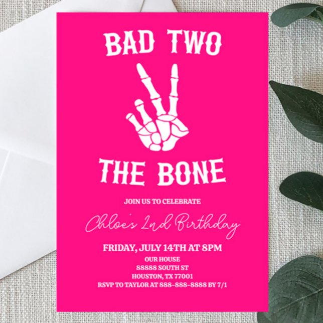 Invitación Pink Bad Two The Bone Skeleton Segundo Fiesta de C (Subido por el creador)