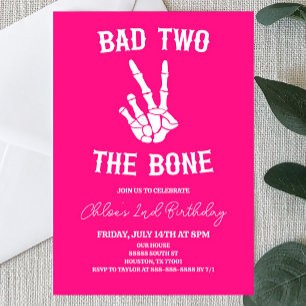 Invitación Pink Bad Two The Bone Skeleton Segundo Fiesta de C