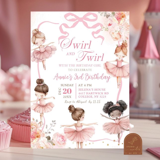 Invitación Pink Ballerina Swirl and Twirl Birthday (Subido por el creador)