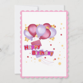 Invitación Pink Balloon Birthday Card for Girls – Cute and Jo