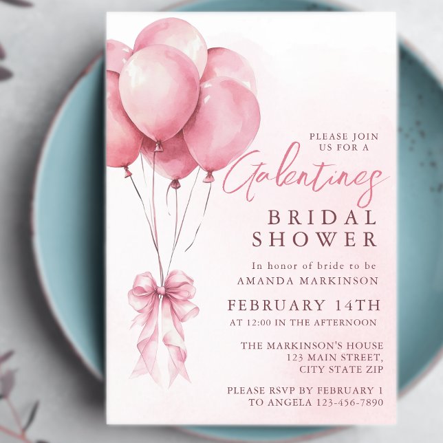 Invitación Pink Balloon Watercolor Galentines Bridal Shower (Subido por el creador)