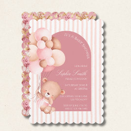 Invitación Pink Balloons, Stripes Bloom Baby Shower Scalloped