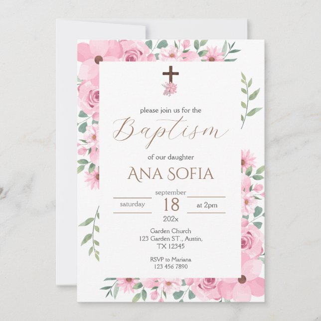 Invitación Pink Baptism Invitation (Anverso)