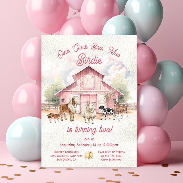 Invitación Pink Barn Farm Animals Fiesta de cumpleaños (Subido por el creador)