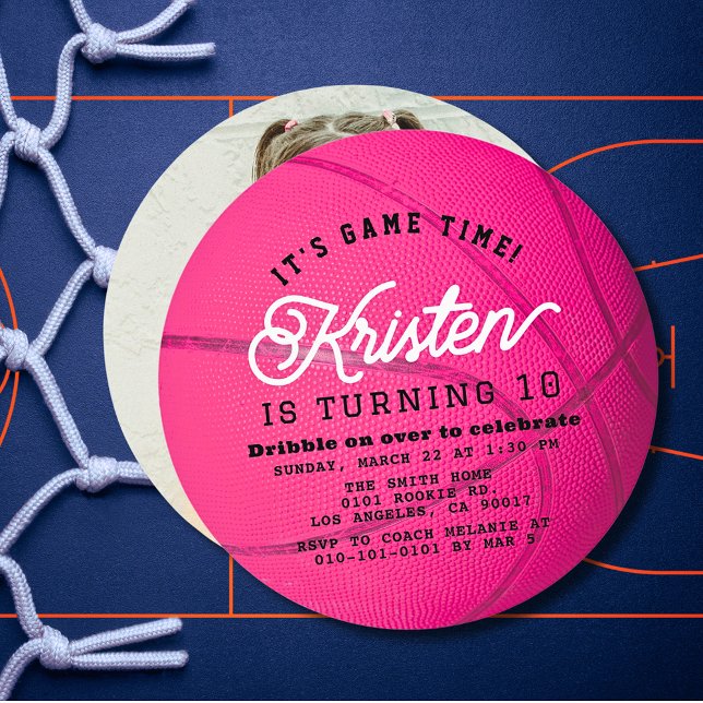 Invitación Pink Basketball Shape Photo Girl Birthday Circle (Subido por el creador)