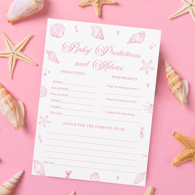 Invitación Pink Beach Baby Shower Baby Predictions Game Card (Subido por el creador)