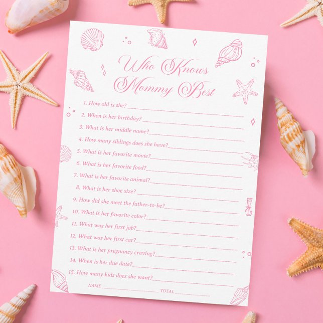 Invitación Pink Beach Baby Shower Who Knows Mommy Best Game (Subido por el creador)