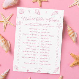 Invitación Pink Beach Baby Shower Would She Rather Game Card