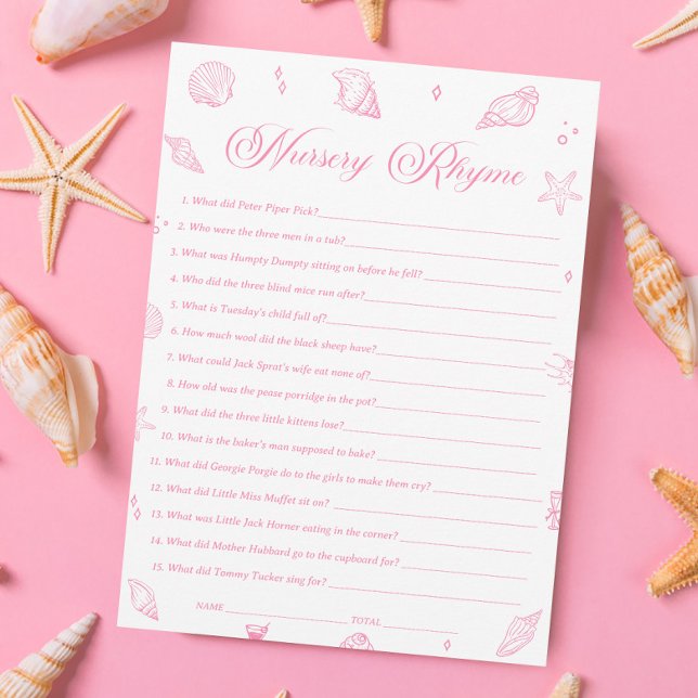 Invitación Pink Beach Coastal Baby Shower Nursery Rhyme Game (Subido por el creador)