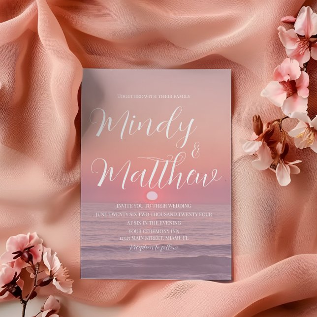 Invitación Pink Beach Sunset Destination Wedding Invitation (Subido por el creador)