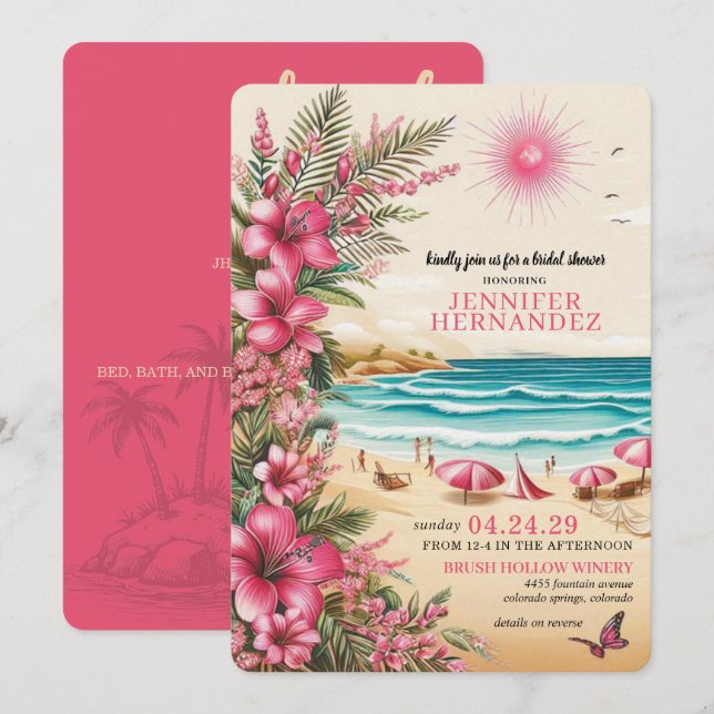 Invitación Pink Beach Wedding Shower (Anverso / Reverso)