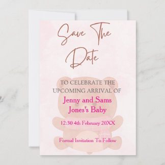 Invitación Pink Bear Baby Shower Save the Date Card | Cute & 