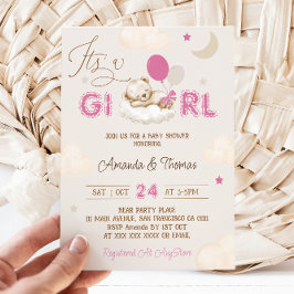 Invitación Pink Bear Boho Baby Shower