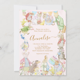 Invitación Pink Beatrix Potter Peter the Rabbit Baby Shower