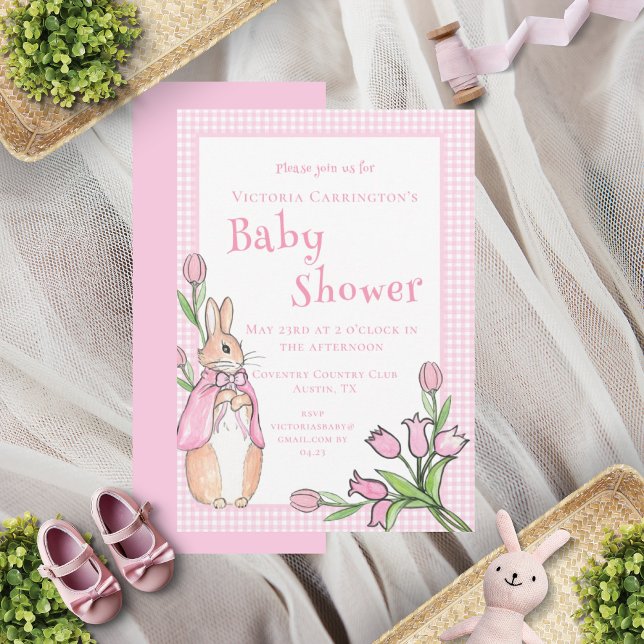 Invitación Pink Beatrix Potter Tema Animal Baby Shower (Subido por el creador)