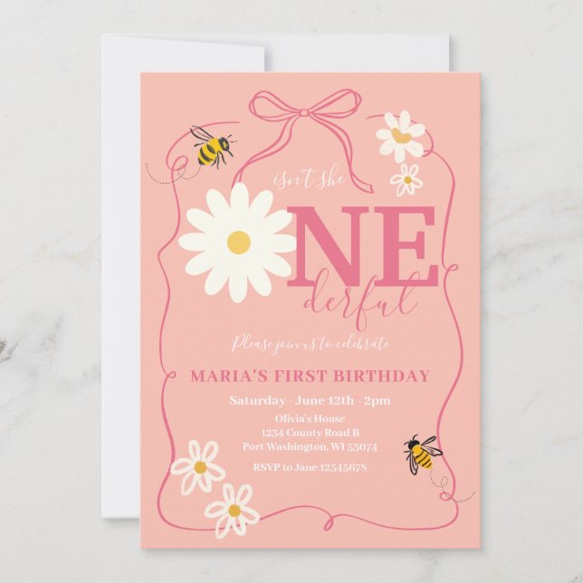 Invitación Pink Bee no es ella un maravilloso cumpleaños (Anverso)