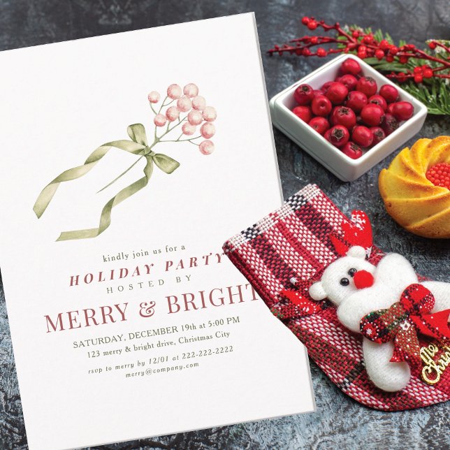 Invitación Pink Berries Corporate Christmas Office Council (Pink Berries Corporate Christmas Office Council Invitation Elegant Christmas Charity Gala Family)