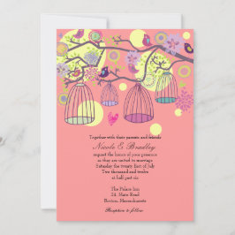 Invitación Pink Bird Cage Love Birds Wedding Invitation