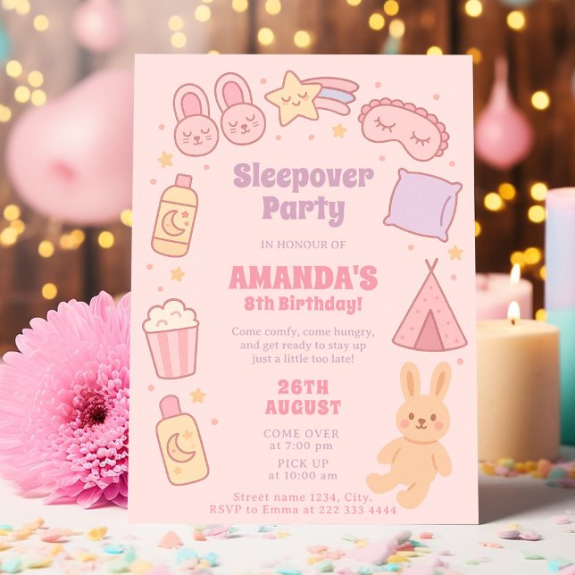 Invitación Pink Birday Look for Sleepover Fun (Subido por el creador)
