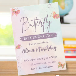 Invitación Pink Birthday Invitation Butterfly