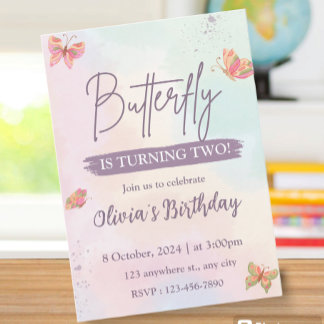 Invitación Pink Birthday Invitation Butterfly