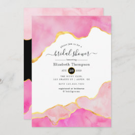 Invitación Pink, Black and Gold Agate Bridal Shower