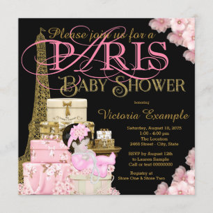 Invitación Pink Black and Gold Paris Baby Shower