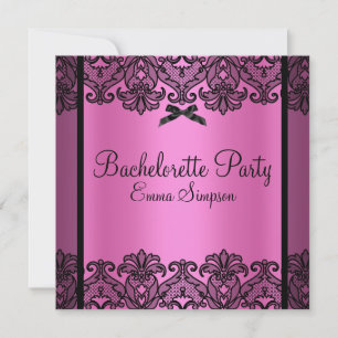 Invitación Pink & Black Damask Lace Bachelorette Invite