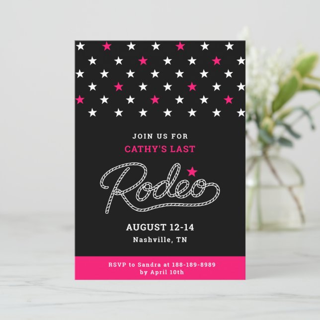 Invitación Pink Black Her Last Rodeo Bachelorette Party (Anverso de pie)