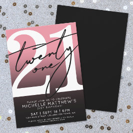 Invitación Pink Black Modern 21st Birthday