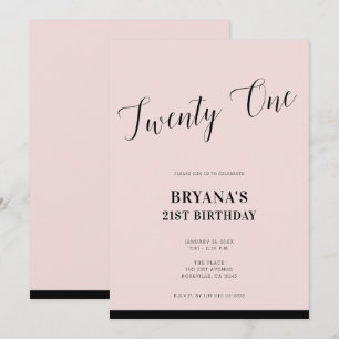 Invitación Pink & Black Modern Minimal Script 21 Veintiuno
