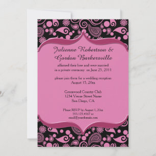 Invitación Pink Black Paisley Ornate Pink Frame Post Boda