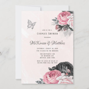 Invitación Pink Black Peony Plata Butfly Ducha