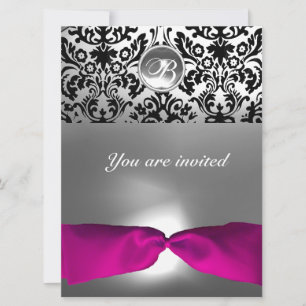 INVITACIÓN PINK BLANCO FUCIA DAMASCO PIEDRA GEMA MONOGRAMA