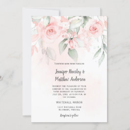Invitación Pink Bliss Pastel Boda Floral Verde y Rosa