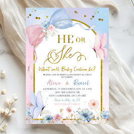 Invitación Pink Blue Arch Coquette Butterfly Gender Reveal
