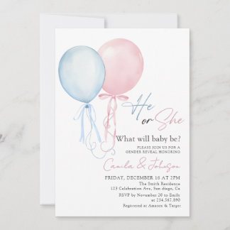 Invitación Pink Blue Balloons Gender Reveal Invitation