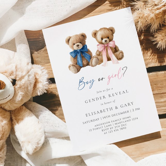 Invitación Pink & Blue Bows Bear Gender Reveal Invitation (Subido por el creador)