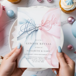 Invitación Pink & Blue Bows Gender Reveal Invitation