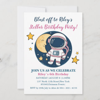 Invitación Pink Blue Cumpleaños Astronauta Fiesta