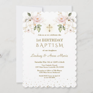 Invitación Pink Blue Floral Girls Twins 1st Birthday Baptism