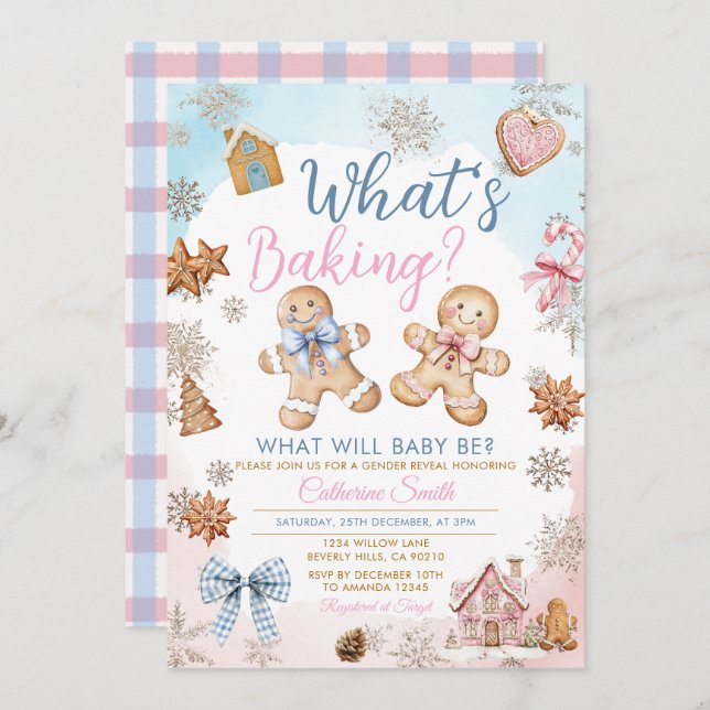 Invitación Pink Blue Gingerbread Gender Reveal (Anverso / Reverso)