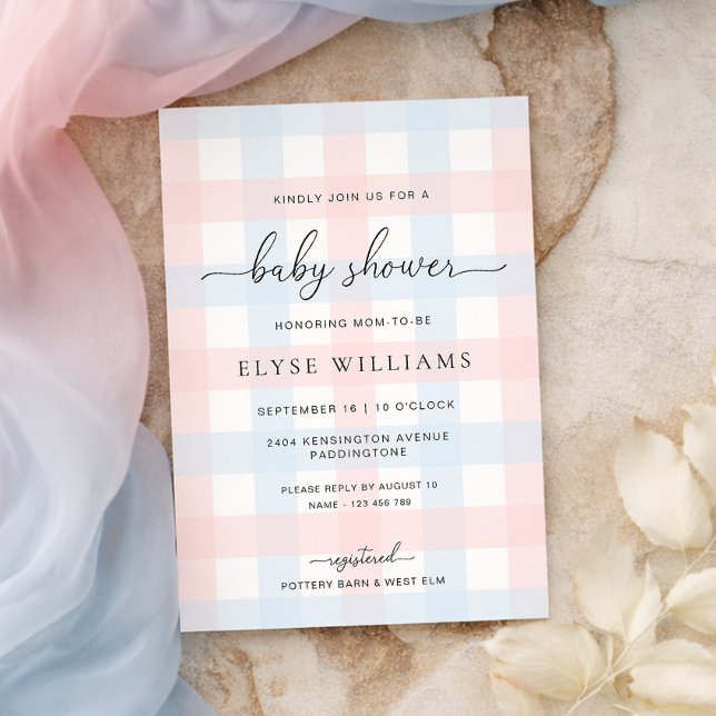 Invitación Pink Blue Gingham Baby Shower Invitation (Subido por el creador)