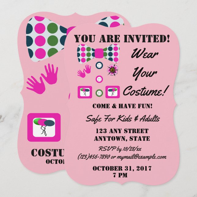 Invitación Pink Blue Green Polka Dots Clowe Halloween Costume (Anverso / Reverso)