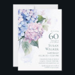 Invitación Pink Blue Hydrangeas 60th Birthday Card Request<br><div class="desc">Esta hermosa hortensias es la invitación de fiesta de cumpleaños número 60 con solicitud de tarjeta es impresionante y sorprendente! Con sus exquisitas hortensias azules, rosadas y violetas con un suave lavado de acuarela detrás, es perfecto para tu ser querido que cumple 60 años. La parte trasera tiene una solicitud...</div>