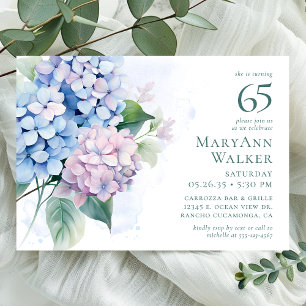 Invitación Pink Blue Hydrangeas 65th Birthday Party