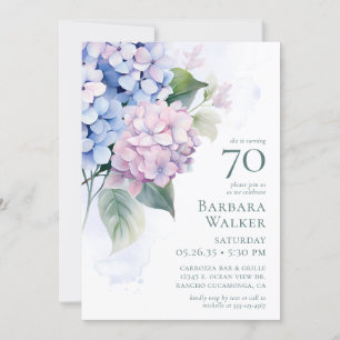 Invitación Pink Blue Hydrangeas 70th Birthday Card Request