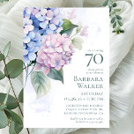 Invitación Pink Blue Hydrangeas 70th Birthday Party<br><div class="desc">¡Esta hermosa invitación a la fiesta de cumpleaños número 70 es fantástica y sorprendente! Con sus exquisitas hortensias azules, rosadas y violetas con un suave lavado de acuarela detrás, es perfecto para tu ser querido que cumple 70 años. Seleccionando Personalizar esta plantilla y tecleando su información puede ver sus magníficas...</div>