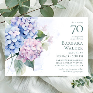 Invitación Pink Blue Hydrangeas 70th Birthday Party