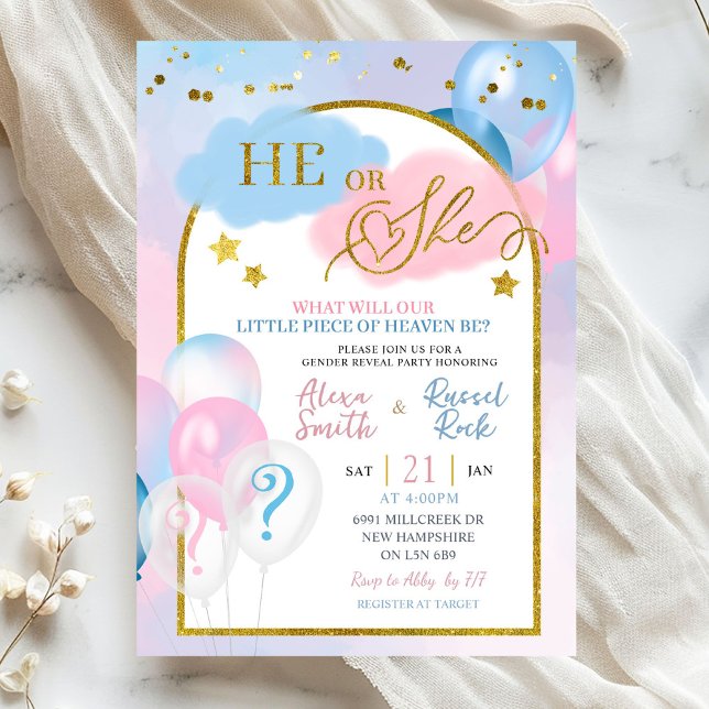 Invitación Pink Blue Little Piece of Heaven Gender Reveal (Subido por el creador)